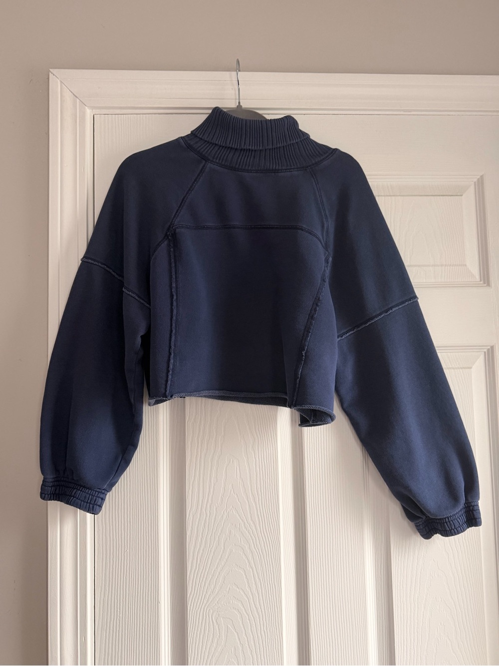 aerie Navy Cropped Mock-Neck Sweatshirt